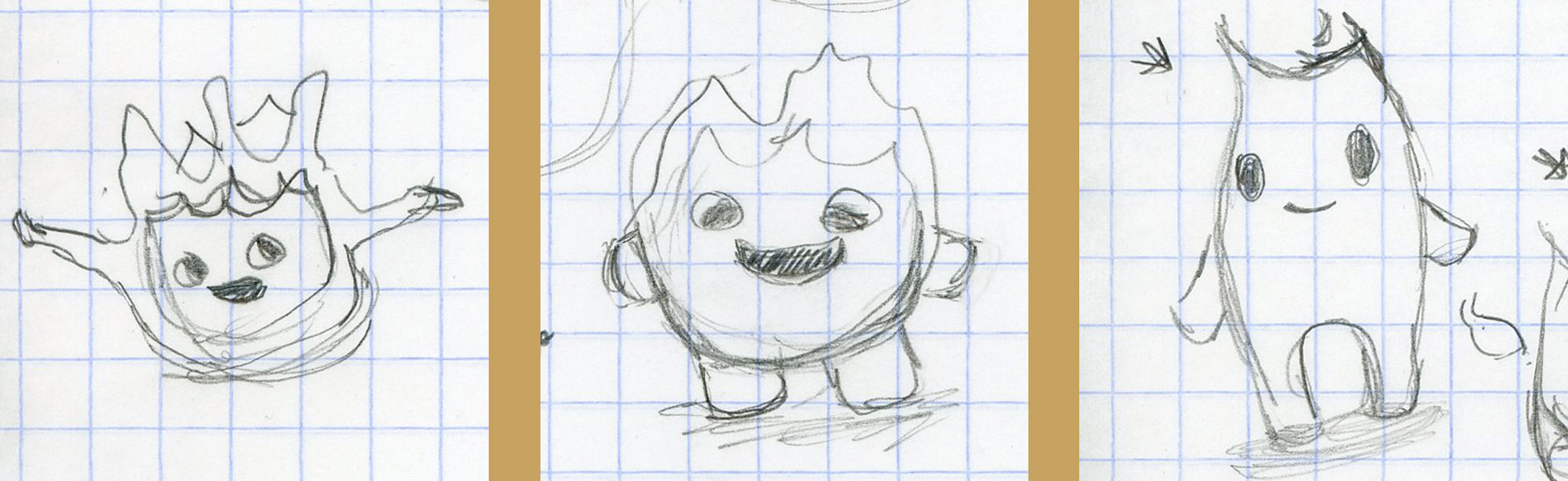 Three of my original sketches of Burnard.