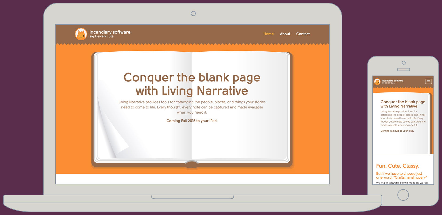 Incendiary Software website shown on laptop and iPhone.